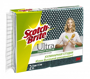 Губка Scotch-Brite® Ultra Комфорт Интенсив, для посуды, 70 мм х 112 мм, 2 шт./уп.