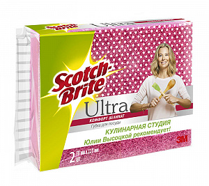 Губка Scotch-Brite® Ultra Комфорт Деликат, для посуды, 70 мм х 112 мм, 2 шт./уп.