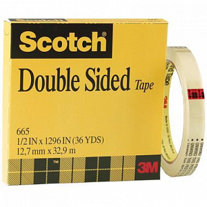 Лента двусторонняя клейкая Scotch® 665 в коробочке, 12,7 мм х 33м