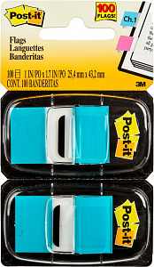 Закладки клейкие Post-it, двойная упаковка, ширина 25 мм, голубые, 100 шт. 