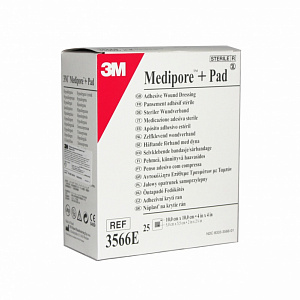 Раневая повязка  3М Medipore™ + Pad 10 х 10 см, прокладка 5 х 5,5 см 25 шт/кор 3566E