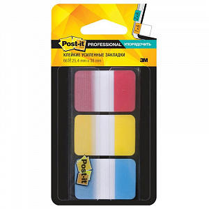 Закладки усиленные суперклейкие Post-it, 25 мм, 3 цвета: красный, желтый, синий, по 22 шт. 