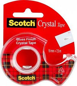 Лента прозрачная клейкая Scotch® Crystal на мини-диспенсере, 19 мм х 7,5 м