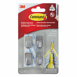 Крючок металлический декоративный малый 4 шт, Command 17031SS-4