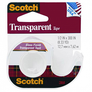 Лента прозрачная клейкая Scotch® Transparent на мини-диспенсере, 12,7 мм x 7,62 м