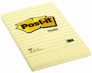Блок стикеров Post-it® ORIGINAL 660 линованный, канареечно-желтый цвет, 102 х 152 мм, 100 листов 